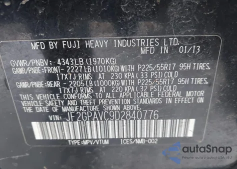 2013 Subaru Xv Crosstrek 2.0I Premium из США, поврежденный, VIN JF2GPAVC9D2840776